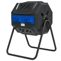 Outsunny 160L 360° Rotating Dual Chamber Composter - Blue(m-11)