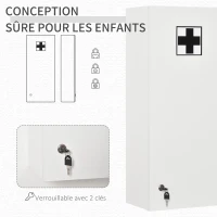 kleankin Armoire à pharmacie murale avec serrure, 5 étagères et tablettes réglables, bois et verre, blanc, 30x20x70cm(m-6)