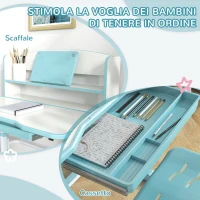 ZONEKIZ Set Scrivania per Bambini con Sedia Regolabile in Altezza e Piano Inclinabile, Età 6-12 Anni, Blu(m-5)