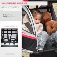 HOMCOM Rimorchio Bici per Bambini e Passeggino, Design 2 in 1 con Freno, Cintura a 5 Punti, Carrello Rimorchio per Bicicletta con Tasche Laterali, Catarifrangenti e Bandierina, Rosso(m-6)