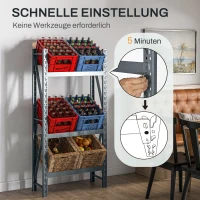 HOMCOM Getränkekistenregal, 3-stufig, beschichtetes Stahl, schnelle Montage, Grau, 80x30x160 cm(m-4)