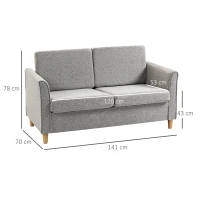 HOMCOM Compact Loveseat Sofa, Modern 2 Seater Sofa for Living Room with Wood Legs and Armrests, Light Grey(m-3)