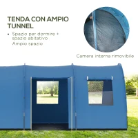 Outsunny Tenda da Campeggio per 5-6 Persone con 2 Porte, Finestre e Tasche Portaoggetti, 475x315x215 cm, Blu(m-4)