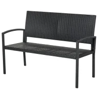 Outsunny Panchina da Giardino ed Esterno in Rattan, Panca in Rattan Nero 2 Posti, 122x60x85cm(m-10)