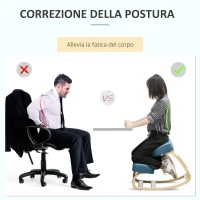 Vinsetto Sedia Ergonomica con Inginocchiatoio in Legno di Betulla e Cuscino, 51x69x58cm, Blu(m-4)