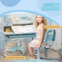HOMCOM Escritorio y Silla para +3 Años con Altura Ajustable y Mesa Inclinable 80x52x88-109 cm y 35,5x44,5x66-80 cm Azul(m-7)