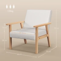 HOMCOM Modern Armchair, Linen Upholstered Sofa with Solid Wood Legs and Wide Seat, Accent Chair for Living Room Bedroom Office, Cream White(m-3)