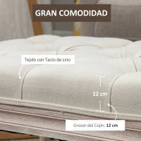 HOMCOM Taburete para Pie de Cama Tapizado en Tela con Asiento Acolchado y Patas de Madera Banqueta de Estilo Vintage para Dormitorio Recibidor Salón 80x40x43 cm Beige(m-5)