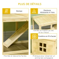 PawHut Clapier en bois enclos pour animaux villa pour lapin 2 niveaux avec aire de course rampe et portes verouillables(m-7)
