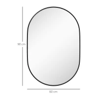HOMCOM Espejo de Baño Ovalado 60x90 cm Espejo Decorativo de Pared con Marco de Aluminio para Salón Horizontal o Vertical Negro(m-3)