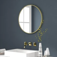 HOMCOM 70cm Aluminium Frame Round Bathroom Mirror - Gold Tone(m-7)