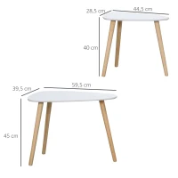 HOMCOM Lot de 2 tables basses gigognes design scandinave pieds en bois et plateau en bois, blanc(m-3)