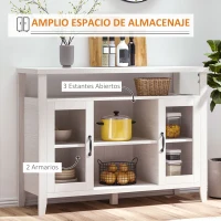 HOMCOM Aparador de Cocina Mueble Auxiliar de Comedor con 2 Armarios con Puerta de Vidrio Estante Ajustable Compartimentos Abiertos 116x39,5x86,5 cm Blanco(m-4)