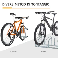 HOMCOM Rastrelliera Portabiciclette Parcheggio per 6 Biciclette in Acciaio, 179x33x27 cm, Argento(m-9)