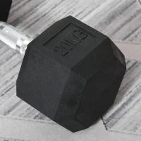 HOMCOM 2x20kg Rubber Hex Dumbbell Portable Hand Weights Dumbbell Home Gym Workout Fitness Hand Dumbbell(m-9)