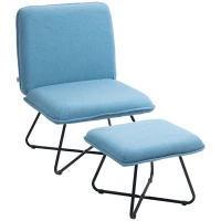 HOMCOM Butaca con Reposapiés Sillón para Lectura con Patas de Acero en Forma de Cruz Azul Claro(m-11)