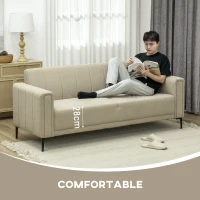 HOMCOM 3 Seater Sofa, Modern Fabric Sofa Couch, Channel Tufted Upholstered Sofa Settee for Living Room, Guest Room, Bedroom, Home Office, Khaki(m-4)