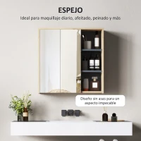 HOMCOM Armario de Baño con Espejo Armario con Espejo para Baño con Estantes Estilo Moderno 60x20x60 cm Madera Natural(m-5)