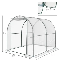 SERRE DE JARDIN TUNNEL TENTE BACHE PVC TRANSPARENT TUBES EN ACIER 2,5X2X2M NEUF 67(m-3)