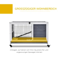 PawHut Kleintierstall mit Rädern Kleintierkäfig Meerschweinchenstall Meerschweinchenkäfig Kleintierhaus Tannenholz Dunkelgrau+Weiß 90 x 53 x 59 cm(m-4)