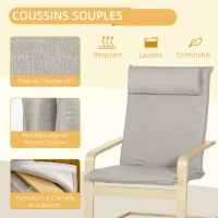 HOMCOM Fauteuil relax avec repose-pieds et coussin appui-tête - bois et tissu effet lin - dim. 67I x 69P x 100H cm - gris(m-5)