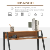 HOMCOM Escritorio Mesa de Ordenador 84x45x85cm con Encimera de Madera y Patas de Metal Estilo Moderno para Oficina Nogal(m-4)