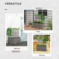 Outsunny Fioriera con Grigliato per Rampicanti con 3 Vasi in Acciaio e Rattan PE, 84x30x107cm, Grigio(m-4)
