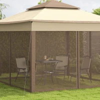 Outsunny 3 x 3(m) Pop Up Gazebo, Marquee Party Tent with Double Tier Roof, Netting and Carry Bag, Event Shelter for Outdoor Patio, Khaki(m-11)