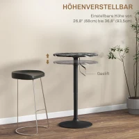 HOMCOM Bartisch für 2 Personen, höhenverstellbar, Marmoroptik, 60 x 60 x 68-93,5 cm, Schwarz(m-4)