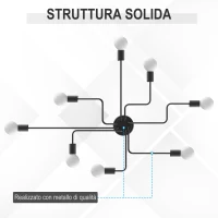 HOMCOM Lampadario a Soffitto Moderno 8 Punti Luce, Illuminazione Design Industriale per Casa e Ufficio, Nero(m-5)