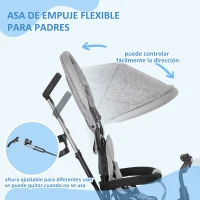 HOMCOM Triciclo Evolutivo para Niños +12 Meses con Toldo Plegable Mango de Empuje Telescópico y Cinturón de Seguridad Gris(m-6)