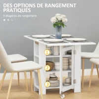 HOMCOM Table de cuisine table de salle à manger pliable amovible 3 étagères 2 abattants design moderne 120 x 60 x 75 cm blanc(m-4)