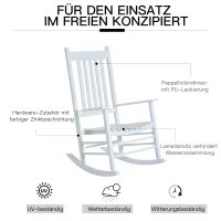 Outsunny Schaukelstuhl aus Holz mit Armlehne Schwingsessel Relaxstuhl Gartenstuhl Weiß 69 x 86 x 115 cm(m-5)