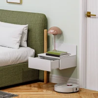 HOMCOM Juego de 2 Mesitas de Noche Colgantes Mesillas de Noche para Dormitorio con Cajón 43x36,5x30,5 cm Blanco(m-8)