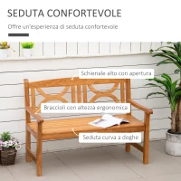 Outsunny Panchina da Giardino in Legno a 2 Posti con Schienale Decorato 123x61x89.5cm, Colore Naturale(m-5)