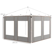Outsunny Set 2 Pareti per Gazebo 3x6m e 3x3 m in Tessuto Oxford con Finestre e Cerniere, 295x195cm, Grigio(m-3)