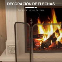 HOMCOM Salvachispas para Chimenea de 3 Paneles Pantalla para Chimenea Plegable de Metal 96x1,3x56 cm Negro(m-6)