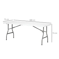 Outsunny Folding Garden Table, 180 x 75cm Rectangular HDPE Outdoor Picnic Table for 6, Metal Frame for Patio, Park, White(m-3)