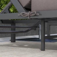 Outsunny Ensemble de salon de jardin modulable, 2 bains de soleil avec matelas + 1 table basse verre trempé, aluminium(m-8)