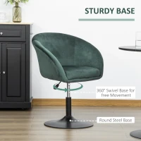 HOMCOM Dressing Table Chair, 360° Swivel Velvet-feel Upholstered Vanity Chair with Tub Seat, Back, Adjustable Height for Bedroom Makeup, Green(m-6)