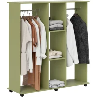 HOMCOM Open Wardrobe Double Mobile Storage Shelves Organizer W/6 Wheels-Green(m-1)
