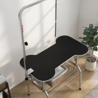 PawHut Foldable Dog Grooming Table Pet Drying Table with Adjustable Arm Non-Slip Rubber Tabletop Aluminium Alloy Edge Stainless Steel Bar Sling 94.5 x 55 x 81cm Black(m-9)