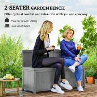 Outsunny Wood Storage Bench for Patio Furniture, Outdoor Garden Seating Tools, Grey(m-5)