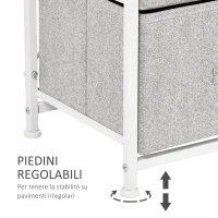 HOMCOM Mobile Contenitore con 4 Cassetti in Lino Pannello Telaio in Acciaio Verniciato a Polvere Ripiano Superiore in MDF Grigio Max:25 kg 45x30x92cm(m-6)