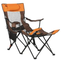 Outsunny Foldable Reclining Garden Chairs with Footrest and Adjustable Backrest, Portable Camping Chair with Headrest, Cup Holder, Side Pocketand Carry Bag for Outdoor, Multicolour(m-1)