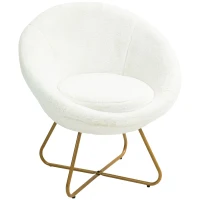 HOMCOM Faux Fur Accent Chair with Golden Metal Legs, Upholstered Comfy Tub Chair with Non-Slip Footpads, Seat Cushion for Bedroom, Living Room and Office, White(m-11)