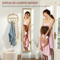 HOMCOM Espejo de Cuerpo Entero 157x37 cm Espejo de Pie o de Pared con Marco de MDF y Soporte Blanco y Natural Oscuro(m-4)