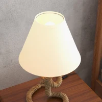 HOMCOM Lámpara de Mesa LED con Base de Metal Cuerda de Lino y Pantalla de Tela Max.40W Ø28x45,5 cm Marrón y Beige(m-8)