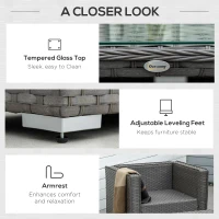 Outsunny 6PC Garden Rattan Sofa Set Bonzer Outdoor Furniture Patio Table Loveseat Stool Lounging Ottoman Aluminium Frame Wicker Weave Conservatory Grey(m-7)