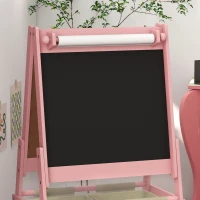 AIYAPLAY 3-in-1 Kinder Staffelei mit Papierrolle, Kreidetafel, Whiteboard, Aufbewahrungskörbe, 54 x 46,5 x 93 cm, rosa(m-9)